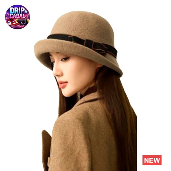 Vintage Felt Cloche Hat Winter Fall Fedora Bucket Cap with Bow main image 7